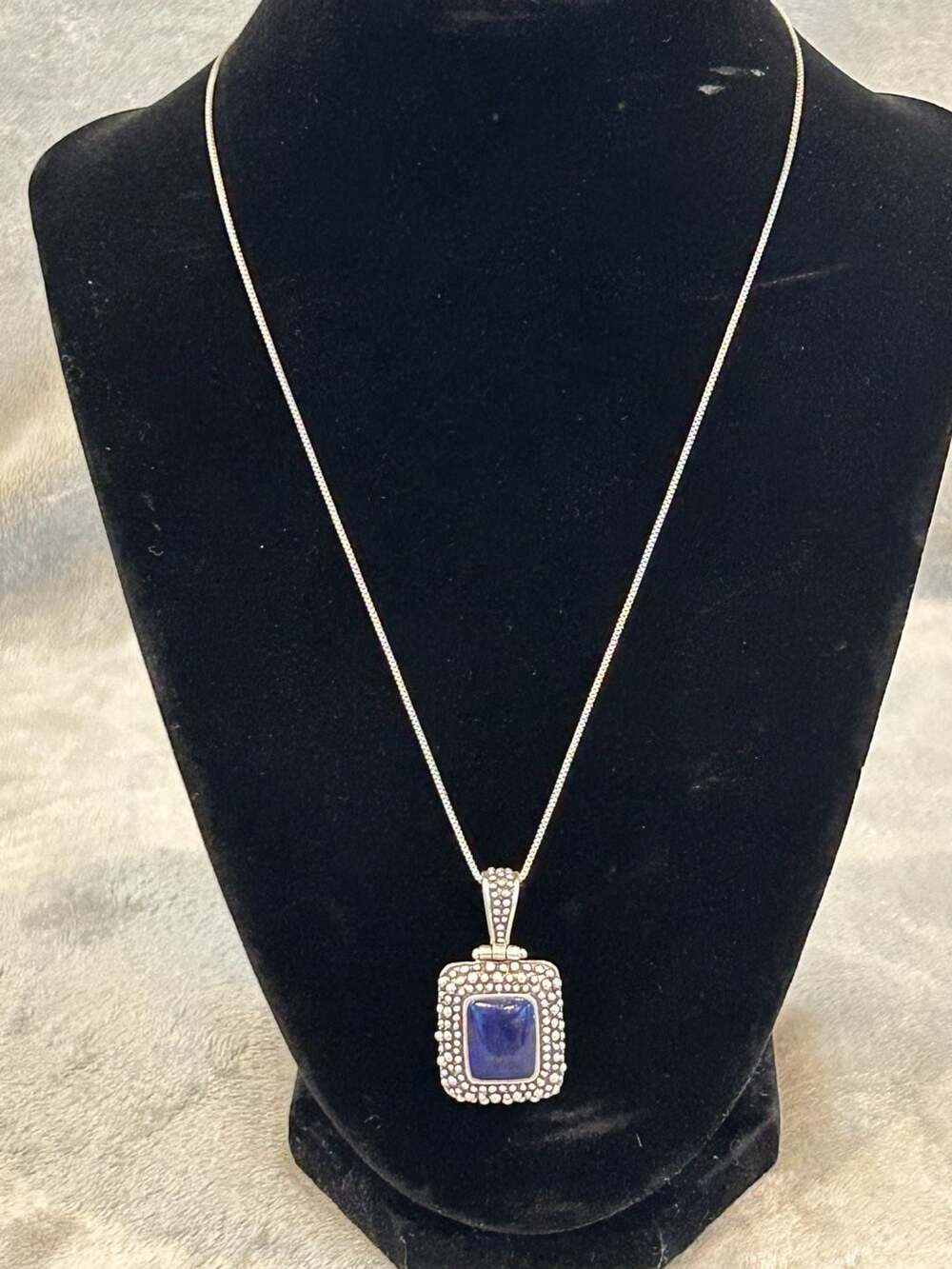 925 Sterling Silver Thailand Blue Lapis Style Pendant Necklace Statement
